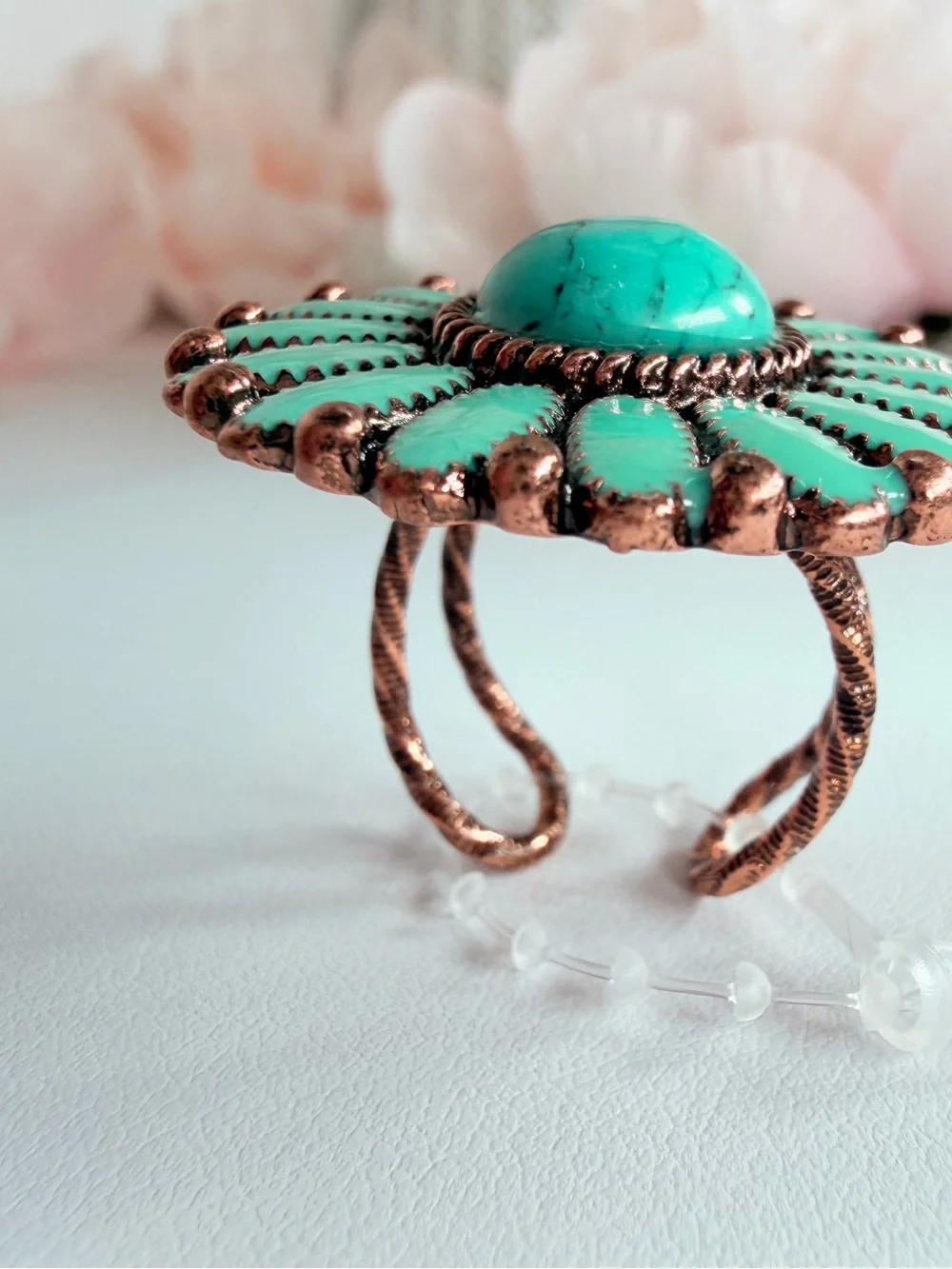 Turquoise Floral Cluster Statement Ring - Unbranded
